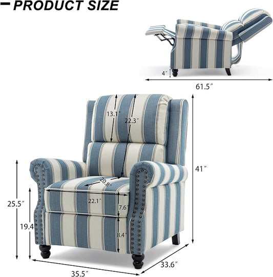 Recliner Chair, Modern Pushback Armchair with Adjustable Backrest & Footrest for Bedroom, Living Room, Navy Blue Stripe,Set of 1