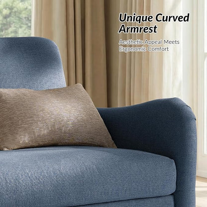 HULALA HOME 50.5" Loveseat Sofa with Stripe Pattern, 2 Seater Farmhouse Sofa with Rolled Wide Armrests and Rubber Wood Legs, Comfy Upholstered Small Couch for Living Room Bedroom, Navy