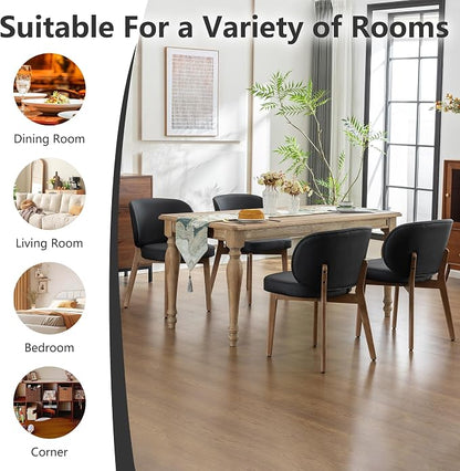 YOUNIKE Dining Chairs Set of 4 Modern Kitchen Dining Room Chairs Black | Faux Leather Upholstered Armless Side Accent Chair with Back Wide Padded Seat Wooden Leg, Soft, Waterproof, Comfortable