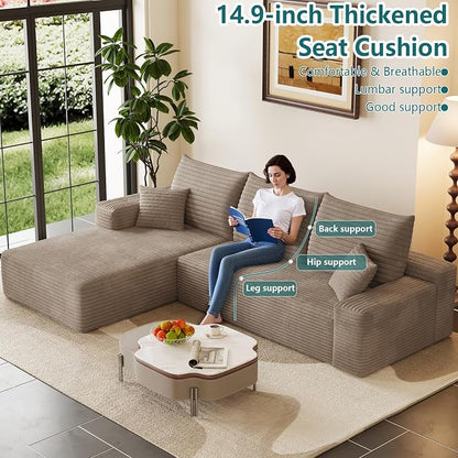 95" Modular Sectional Couch, Boneless L Shaped Cloud Sofa with Chaise Lounge, Corduroy Upholstered Couches Memory Foam Deep Seat, No Assembly Required, Ideal for Living Room(Camel, Left Facing)