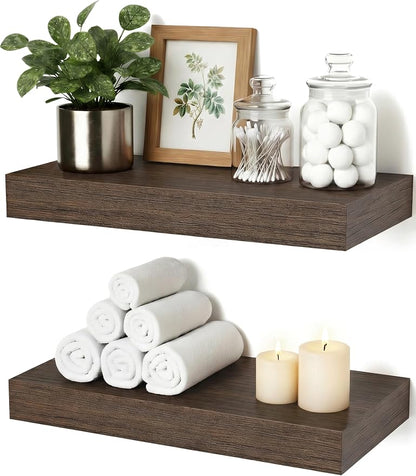 Floating Shelves for Wall, Bathroom Shelves Over Toilet, Wall Shelves & Book Shelf, Hanging Shelf, Modern Wooden Wall-Mounted Samll Floating Shelves, 12x7x1.5 in (Smoke-Gray, Set of 2)