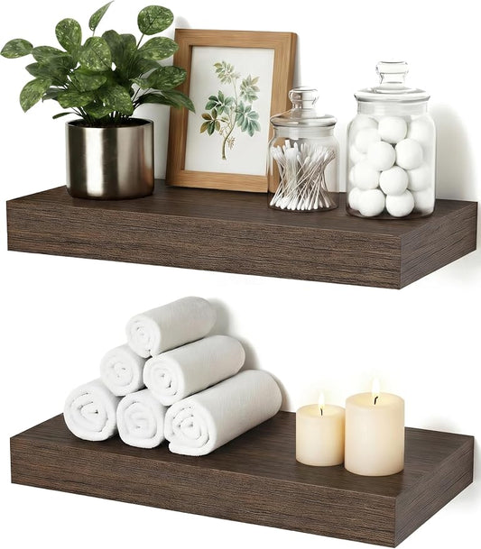 Floating Shelves for Wall, Bathroom Shelves Over Toilet, Wall Shelves & Book Shelf, Hanging Shelf, Modern Wooden Wall-Mounted Samll Floating Shelves, 12x7x1.5 in (Smoke-Gray, Set of 2)
