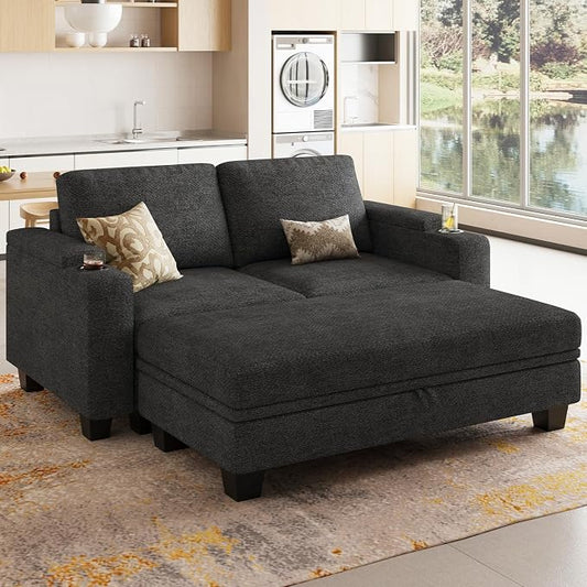 Belffin Sectional Sofa Bed with Storage Ottoman Small Modular Couch with Cup Holder Apartment Couch Dark Grey