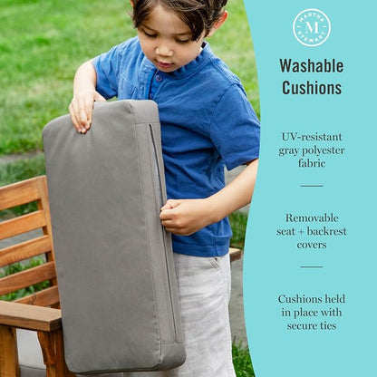 Martha Stewart Kids’ Outdoor Sofa Chair: Natural Acacia Wood Sofa Couch w/Gray Cushions for Indoor & Outdoor Spaces, 10" Seat Height | Kids’ Furniture for Garden, Patio & Backyard Picnics