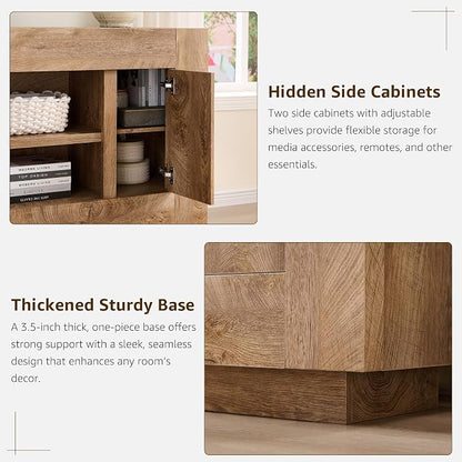 OKD Modern 70" TV Stand, Entertainment Center for TVs Up to 80", Media Console with Large Open Storage & Side Cabinets, Thick Wood Design for Living Room, Light Knotty Oak