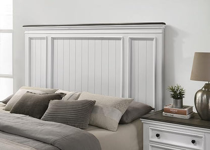 Roundhill Furniture Clelane 3-Piece Wood Bedroom Set, Bed and 2 Nightstands, Weathered White, King