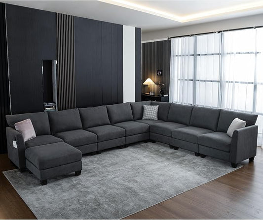 150.4" Large Sectional Couches for Living Room, 8 Seater L Shaped Modular Sectional Sofa with Storage Ottoman & USB, Oversized Corner Couch for Living Room (Grey)