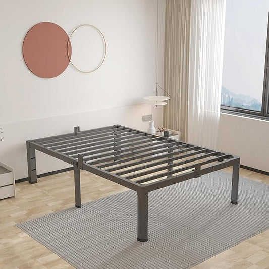 ROIL 16 Inch Twin Bed Frame with Rounded Corner and Headboard Hole Mattress Retainers 3500LBS Metal Heavy Duty Steel Slats No Box Spring Needed Platform Noise-Free Easy Assembly