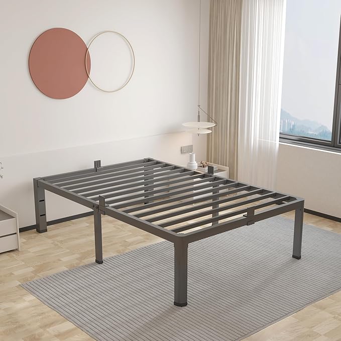 ROIL 12 inch Twin XL Bed Frames with Headboard Hole and Round Corner Legs Mattress Retainers 3500LBS Heavy Duty Steel Slats No Box Spring Needed Platform Noise-Free Underneath Storage