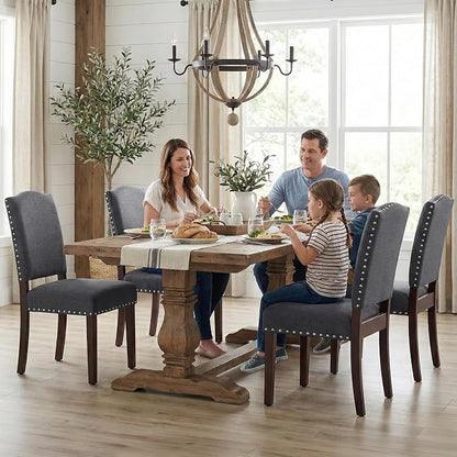 Upholstered Parsons Dining Chairs Set of 6, Modern Dining Room Chairs with Back, Fabric Kitchen Side Chairs with Wood Legs, Nailhead Trim for Dinner Farmhouse Restaurant, Darkgrey