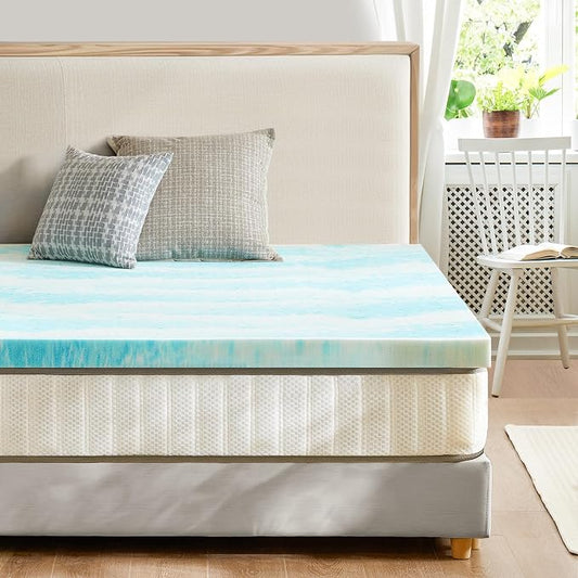 Sweetcrispy Mattress Topper Queen, Memory Foam 4 Inch Thick Gel Infused Cooling Toppers Pad for Queen Size Bed, Sleeper Sofa, RV, Camper, CertiPUR US, Breathable