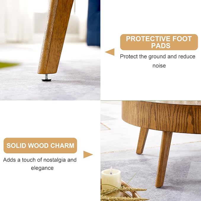 Nesting Round Oak Wood Coffee Table Set of 2 for Living Room - Wooden Circle Coffee Table ＆ End Table Side Tables for Apartment (Espresso,31x31x14 in)