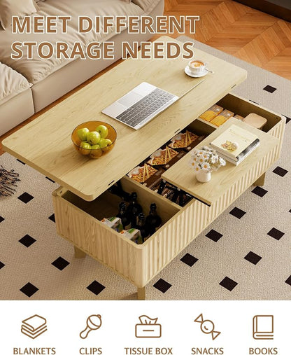 4 in 1 Coffee Table with Lifting Top, Modern Convertible Coffee Table with Storage Converts to Dining Table for Living Room, Oak
