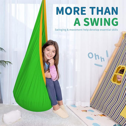 OUTREE Kids Pod Swing Seat, Cotton Child Hammock Swing Chair,Sensory Swing for Indoor and Outdoor Use,Green and Yellow