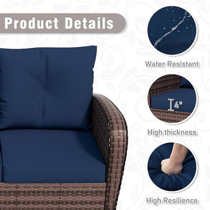4 Piece Patio Conversation Set - 2 Swivel Chairs 1 Coffee Table 3-Seater Sofa, PE Wicker & Steel Patio Furniture with Heavy-Duty Steel Frame,Weatherproof Cushions, Blue