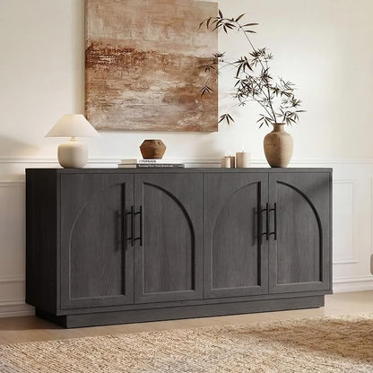 Arden Collection 3-Piece Home Furnishing Set, 59" Arched Buffet Cabinet with 2 Three-Drawer Nightstands, Adjustable Shelves, Wood Grain Design for Living Room, Dining Room & Entryway, Black Grey
