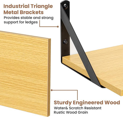 Axeman Oak Floating Shelves for Wall Set of 2, 16'' x 8'' Oak Bookshelf for Living Room Bedroom, Engineered Wood, Holds up to 30 Lbs, Installation Hardware Included