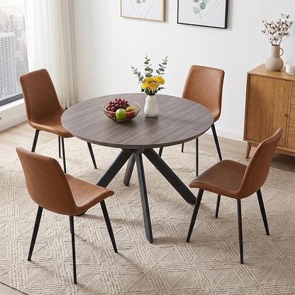 HIPIHOM 43.2"-59.1" Round Extendable Dining Table Set for 4 Metal Legs | Mid century modern oak finish, thickened MDF tabletop, scratch resistant, space saver, for 4-6 people