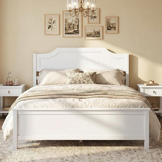 Giantex Full Size Wooden Bed Frame with Headboard, Wood Slat Support | Farmhouse Platform Bed with Heavy Duty Mattress Foundation, Under-Bed Storage, No Box Spring Needed, Easy Assembly (White)
