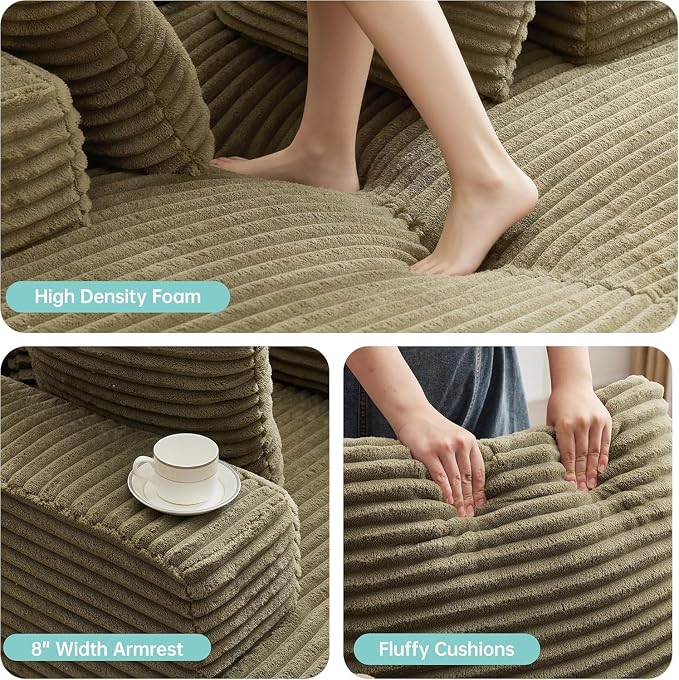 Boneless Chaise Lounge Chair, 54" Oversized Cloud Couch Sofa with Deep Seat, Plush Corduroy Reading Chair for Living Room, Bedroom, Reading Nook, Apartment, Gaming Room & Movie Nights, Green