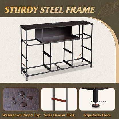 WLIVE Grey Dresser TV Stand for 45, 50, 55 inch TV, Entertainment Center with LED Lights & Charging Station, Chest of Drawers with 8 Fabric Drawers and Open Storage Shelves for Living Room, Hallway