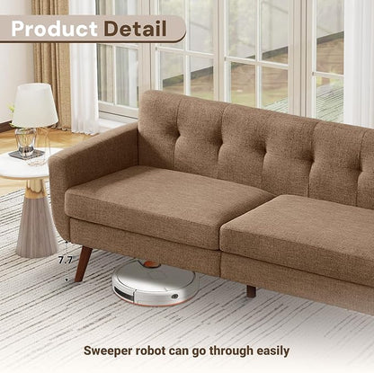 Tbfit 77.2" W Linen Sofa Couch, Mid Century Modern Decor Loveseat Couches for Living Room, Button Tufted Upholstered Small Couch for Bedroom, Solid, and Easy to Install Love Seats Furniture, Brown