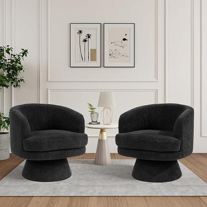 CANMOV Swivel Accent Chair with Armrest Set of 2, Modern 360 Degree Swivel Barrel Chair with Curve Back and Soft Cushion,Comfy Round Sherpa Teddy Armchair Single Sofa for Living Room, Black