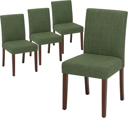 Upholstered Parsons Dining Chairs Set of 4, Modern Dining Room Chairs with Back, Fabric Kitchen Side Chairs with Wood Legs for Dinner Farmhouse Restaurant, Green
