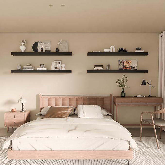 Floating Shelves for Wall, 48 Inch Extra Long Black Wall Shelves, Set of 4, Hanging Invisible Brackets Floating Shelves for Living Room,Bedroom,and Kitchen