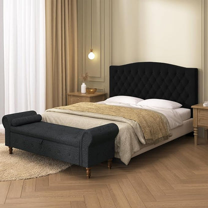 Furpopup Velvet Upholstered Headboard Queen/Full Size Latest Model Wall Mount, Bed Frame Mount, Featuring High-Density Sponge Padding, Luxury Texture Easy Assembly Comfort and Style-Black
