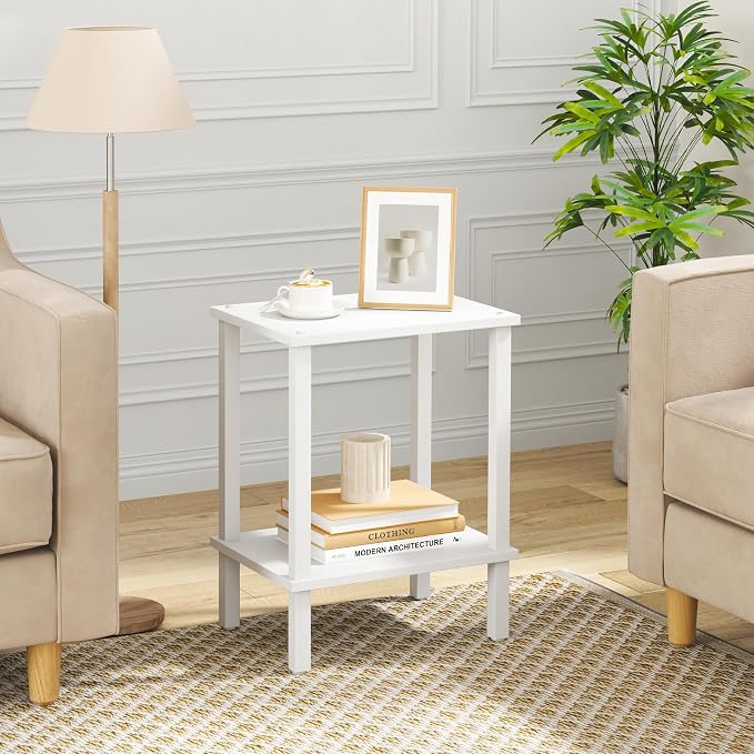 TUTOTAK End Table, Set of 2, Side Table, Nightstand, 2-Tier Storage Shelf, Sofa Table for Small Space, Living Room, Bed Room TB01BW035