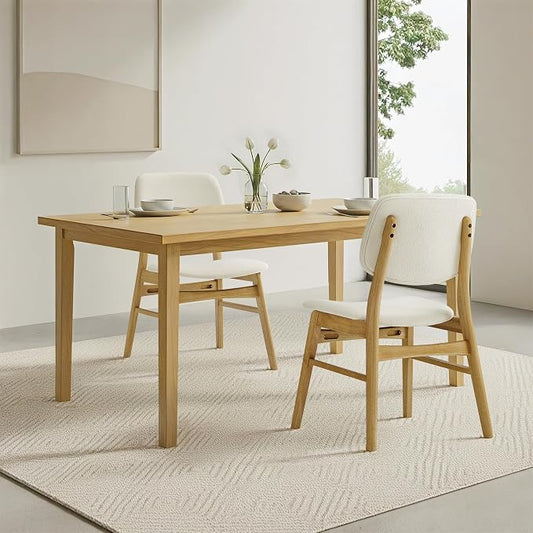 KISLOT Wooden Dining Chairs Set of 2, Upholstered Modern Dining Room Chairs, Mid Century Solid Oak Wood Kitchen Chairs for Farmhouse, Restaurant, Café (Cream Fabric & Original Color)