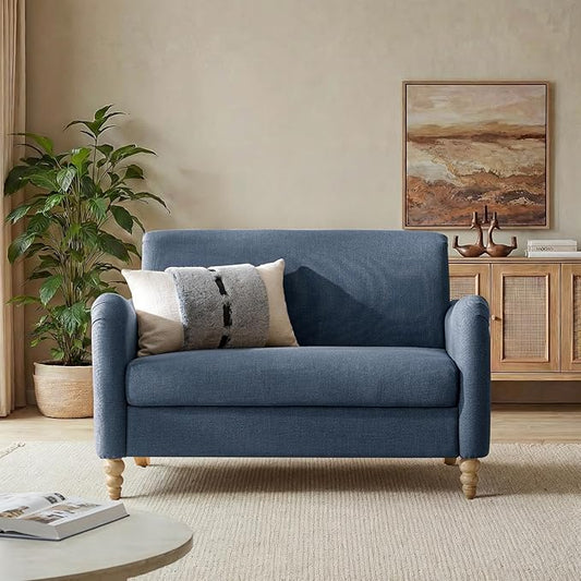 EcoHarbor Living 50.5" Mid-Century Modern Couch, Upholstered Sofa with Armrests, Stripe Mini Couches for Small Spaces, Living Room, Bedroom, Office, Apartment, Slate Blue