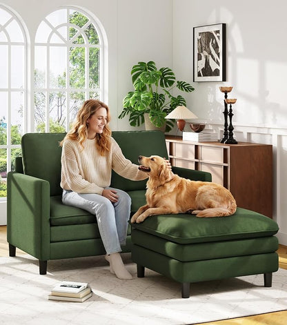 Welzona 3-Layers Cloud L Shaped Couch, 51" Loveseat Sofa Living Room, Bedroom - Tool-Free Assembly with Teddy Fabric Small L Shape Sofa - Green - Removable Washable Covers - 650lbs Capacity
