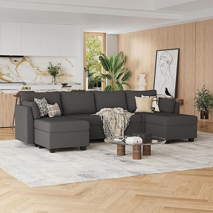 Huatean Home 114.17" Modular Sectional Sofa, 6 Seat Modular Couch with Storage, Memory Foam, Convertible Sectional Couches for Living Room, U Shaped Comfy Modular Sofa with Chaise, Dark Grey