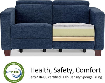 MCombo 62.2'' Reclining Loveseat, Wall Hugger Power Loveseat Recliner Sofa with Adjustable Headrest, USB A & C Charge Ports, Wood Legs, for Living Room (Fabric, HL198M1) (Navy Blue)