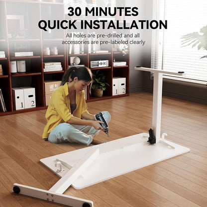 Large Electric Standing Desk,55x24 Inches Adjustable Height Stand up Desk, Sit Stand Home Office Desk, 3 Preset Heights,Equipped with Hooks,Ergonomic Computer Desk Workstation，White