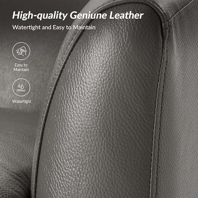 HULALA HOME Genuine Leather Swivel Barrel Chair, Round Swivel Accent Chair with Solid Wood Base, No Assembly Required, Grey