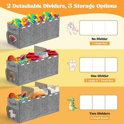 Beadsky Extra Large Toy Box, Toy Chest for Toddlers with Lids, Collapsible Toy Storage Organizer, Kids Bin Boxes Storage Basket for Boys, Girls, Nursery, Living Room, Playroom, 38"x14"x16", Gray