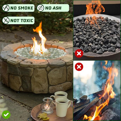 Clear Fire Pit Glass Cube, Tempered Glass Bead for Fireplace, Firepit Table Indoor or Outdoor, Propane and Natural Gas, 10 Pounds Fire Rocks, Heat Resistant, No Poping, Crystal Reflective