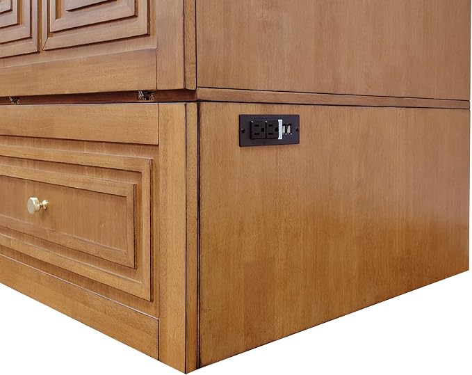 Mega Solutions Murphybedz Pompei Murphy Cabinet Chest Bed with Charging Station 8 Inch (Honey Oak, Queen)