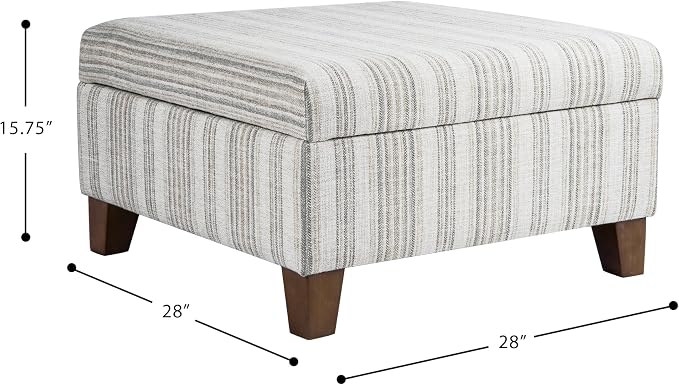 HomePop Harper Luxury 28" Square Storage Ottoman - Gray Striped Pattern
