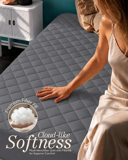 Quilted Fitted Mattress Pad, Full Mattress Protector Topper with Deep Pocket Stretches up to 16 Inches, Machine Washable Mattress Cover by Utopia Bedding (Grey)