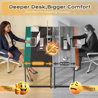 PRAISUN 54 X 24 Inch Deeper Desk with Power Outlets | Large Computer Desk for Bedroom, Office Desk for Work from Home, Writing Study Gaming Table, Stable Metal Frame, Black