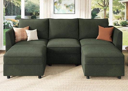 HONBAY Modular Sectional Sofa with Storage U Shaped Sectional Sofa, Convertible Couches for Living Room - Green