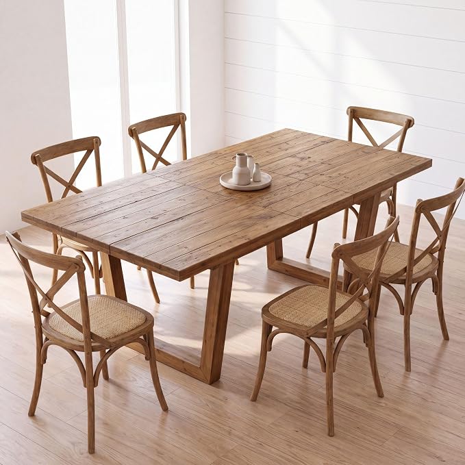 chairus 55"-71" Extendable Reclaimed Wood Dining Table with Butterfly Leaf | Hidden Butterfly Leaf Extends from 55" to 71", Reclaimed Pine Table, Seats 4-8, Sturdy U-shaped Wood Legs, Farmhouse Style