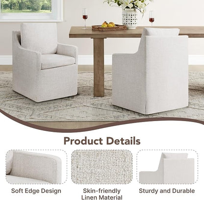 KISLOT Upholstered Dining Chairs Set of 4, Modern Dining Room Chairs with Casters & Washable Cover, Rolling Accent Chair with Hidden Storage for Kitchen, Farmhouse, Living Room, Linen Fabric, 4 Box