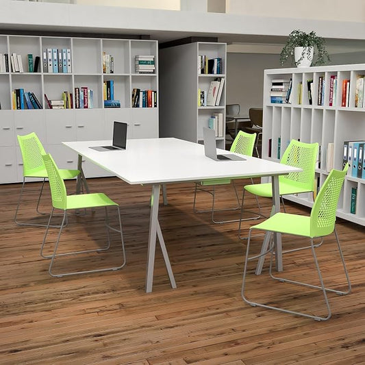 Flash Furniture Hercules Series Contoured Lobby Chairs with Air-Vent Honeycomb Backs, Ergonomic Stacking Chairs for Offices, Set of 5, Green