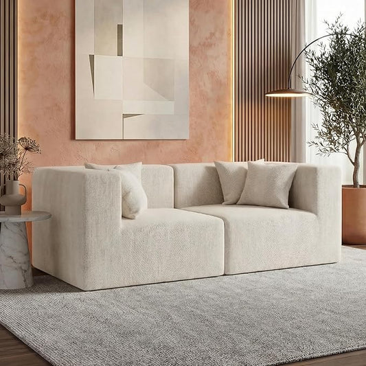 MONVANE 75" Loveseat Sofa, Comfy Chenille Modular Sectional Sofa with 4 Pillows, Modern Deep Seat Boneless Couch, 2 Seater Sofa for Living Room, Bedroom and Apartment, Beige
