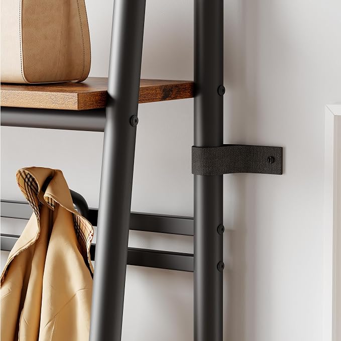 MDF Hall Tree with Bench, 4-in-1 Entryway Coat Rack with Storage Shelf & Shoe Organizer, Sturdy Freestanding Furniture for Living Room, Bedroom, Mudroom